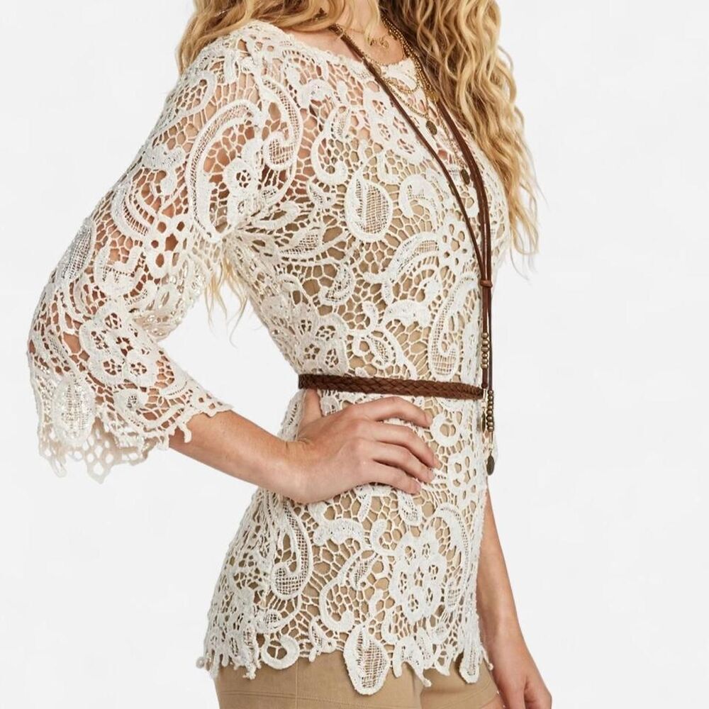 Vintage boho crochet lace layering top